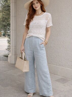GAP Cream Crochet Short-Sleeve Knit Top for Women